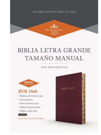 Biblia RVR1960 Tamaño Manual Letra Grande Borgoña con Índice